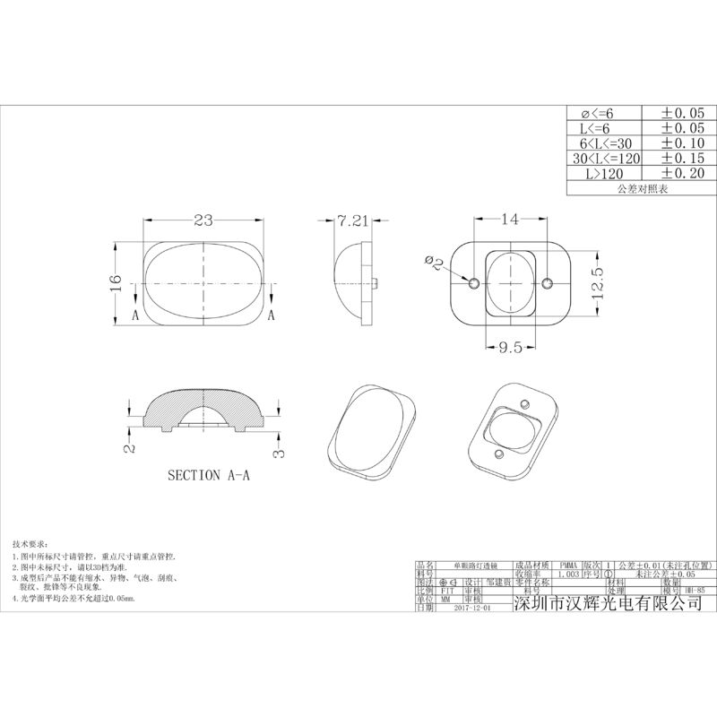 23x16mm T2S 3030 LED Street Light Lens 92% Transmittance